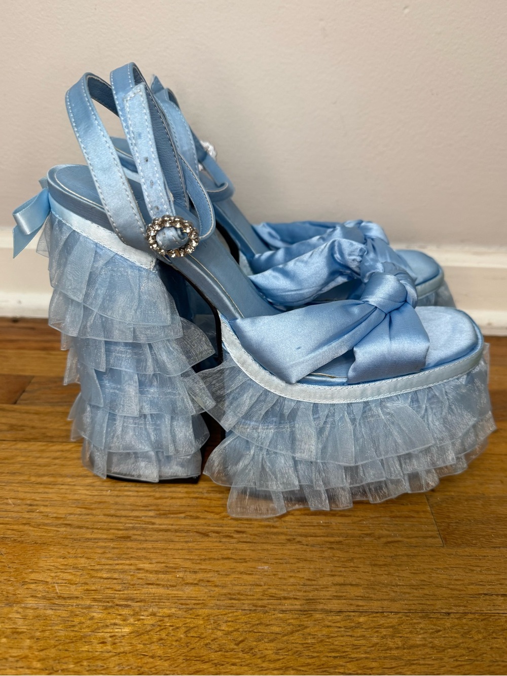 Sugar Thrillz Dolls Kill Blue Platform Heels Ruffle Bow Coquette Size 8 - Picture 3 of 14